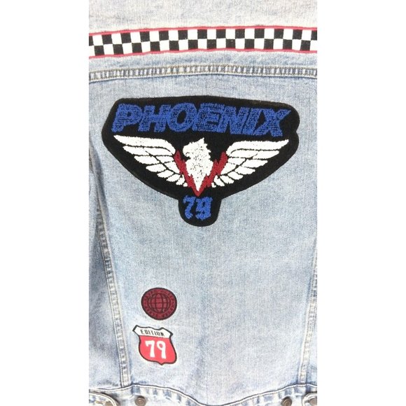 Patch faded blue denim  jean jacket west coast phoenix 79 distressed - Picture 9 of 9